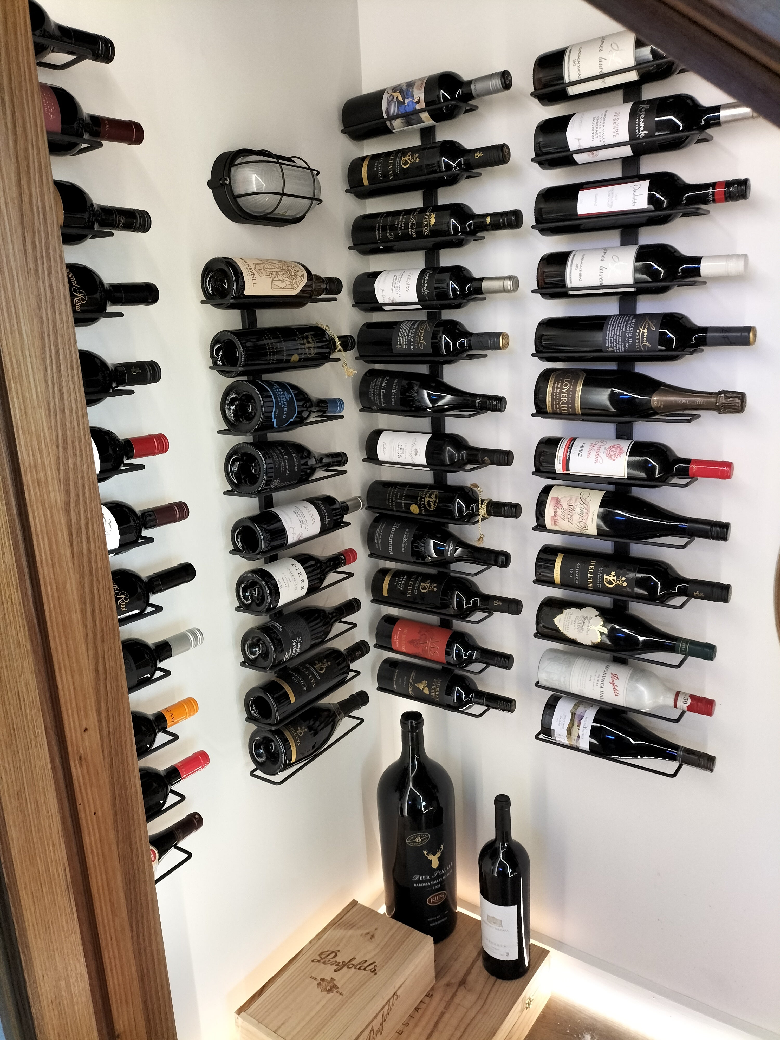 Wall Mounted 9 bottle Label View Trent wine rack wall rack - Wine Rack Shop