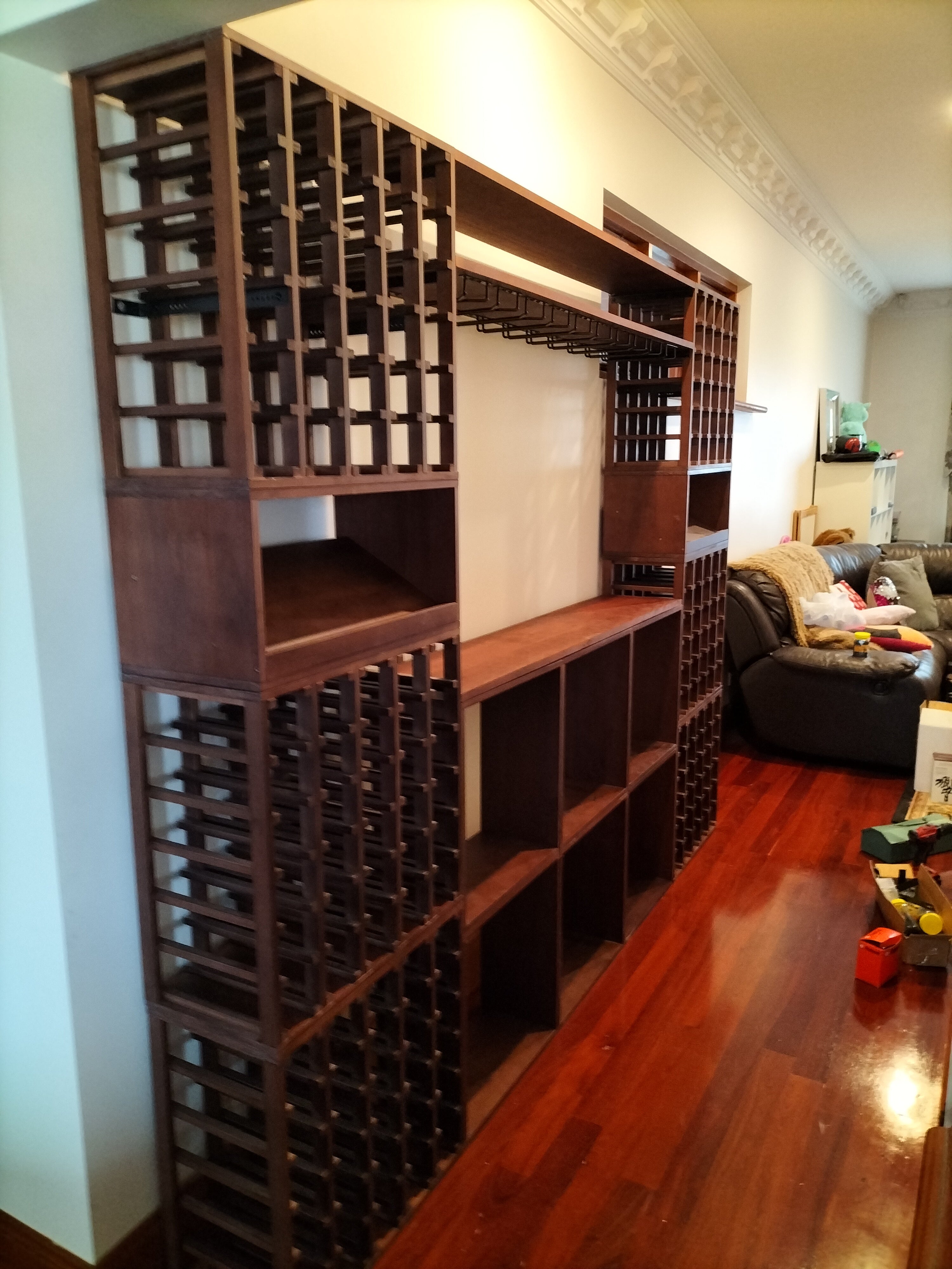 Wine Cube 30 Bottle Trellis stack rustic hardwood natural pine black ...