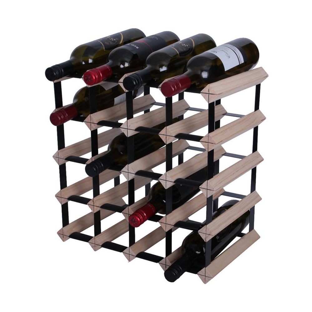 20 Bottle Timber Wine Rack - 4 x 4 Pockets Borders Wine Rack - Wine ...